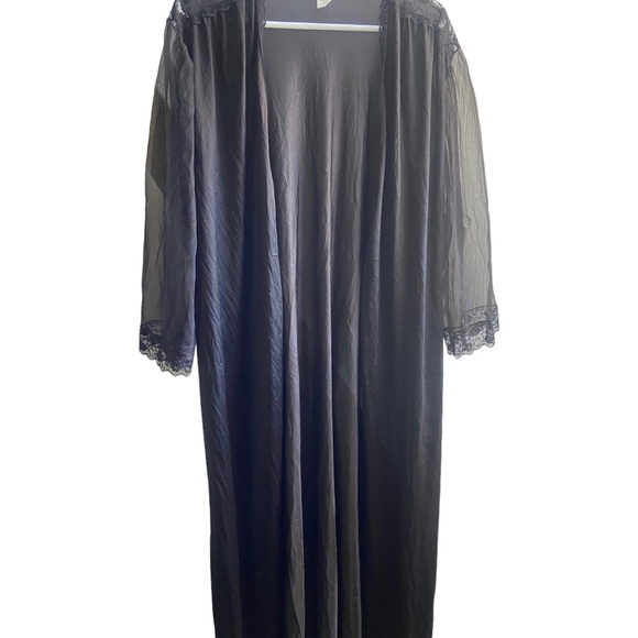 Vintage Annique by Rosa black satin three piece lounge nightwear set ladies med - Picture 2 of 15